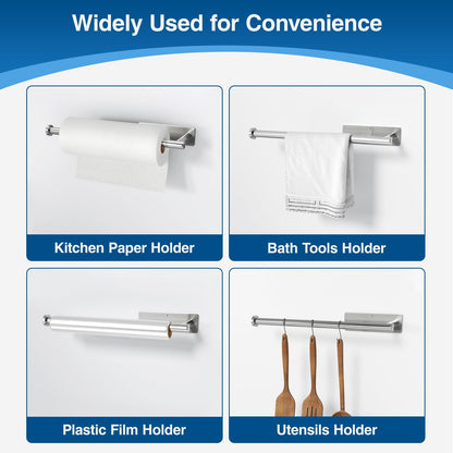 Paper Towel Holder - Self-Adhesive or Drilling, Gold, Wall Mounted, SUS304 Stainless Steel Kitchen Roll Dispenser Under Cabinet