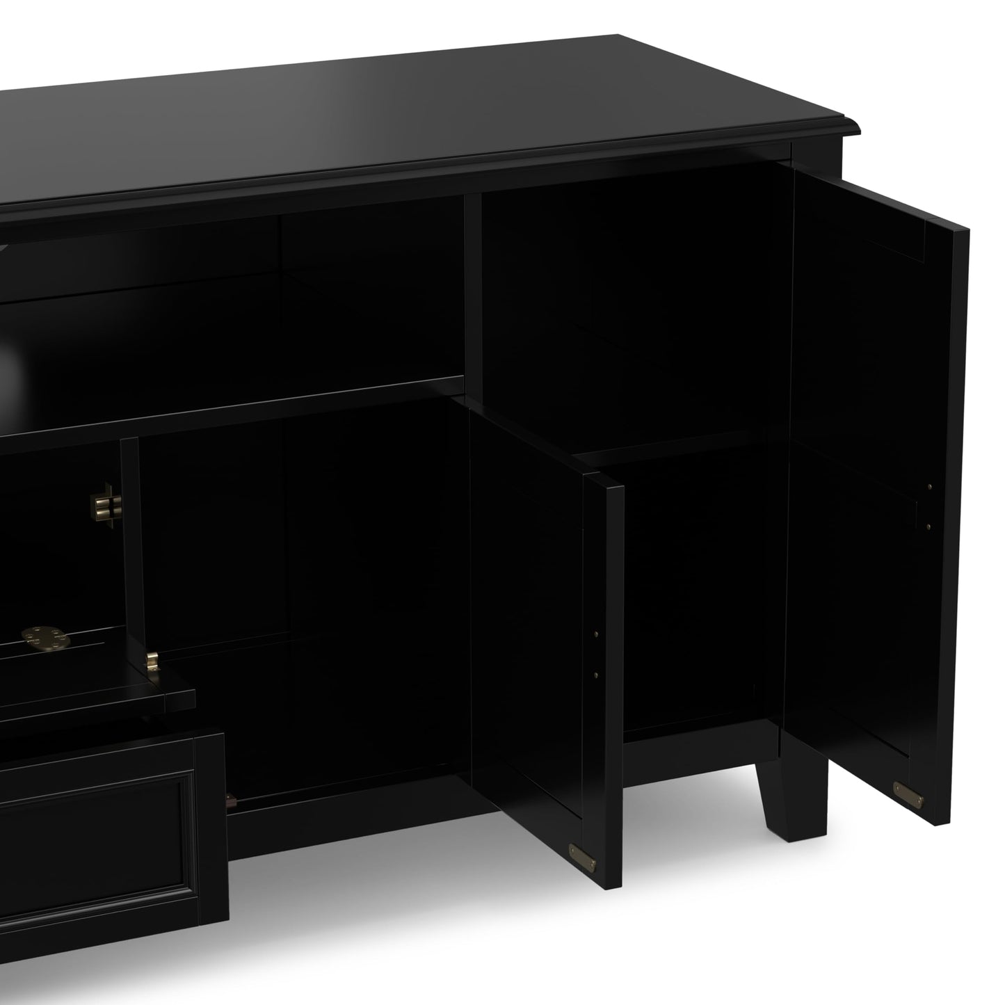 SIMPLIHOME Burlington TV Stand - 72 inch Wide Solid Wood Media Console in Black, Transitional Entertainment Center for Living Room for TVs up to 80 Inches with Cabinets and Cord Management