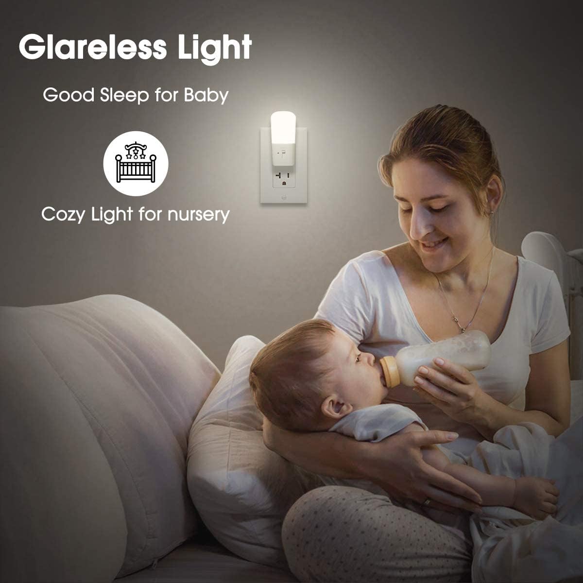 LOHAS Plug in Night Light, Dimmable LED Night Lights With Dusk to Dawn Sensor, Soft White 3000K Sleep Nightlight, Adjustable Brightness 5-80lm Mini Light for Nursery Kids Room Hallway Kitchen, 2 Pack