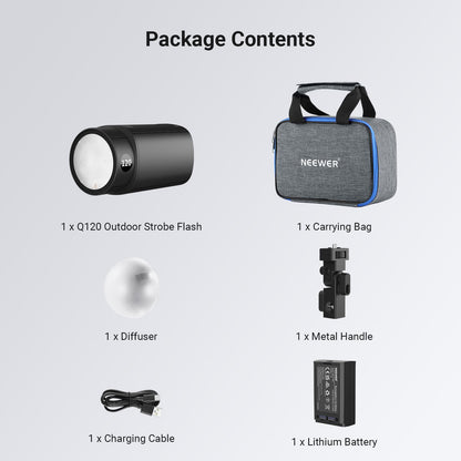 NEEWER 120Ws 2.4G TTL Outdoor Strobe Flash, Compatible with Godox, 1/8000s HSS Portable Studio Monolight with Modeling Light /3000mAh Battery/420 Flashes/1.5s Recycle for Photography Photoshoots, Q120