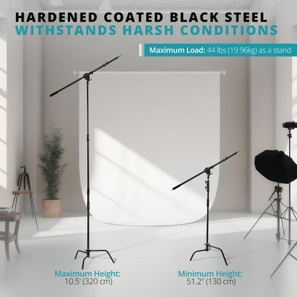 Flashpoint Turtle Base C-Stand and Cross Arm Boom Kit (Black, 10.5')