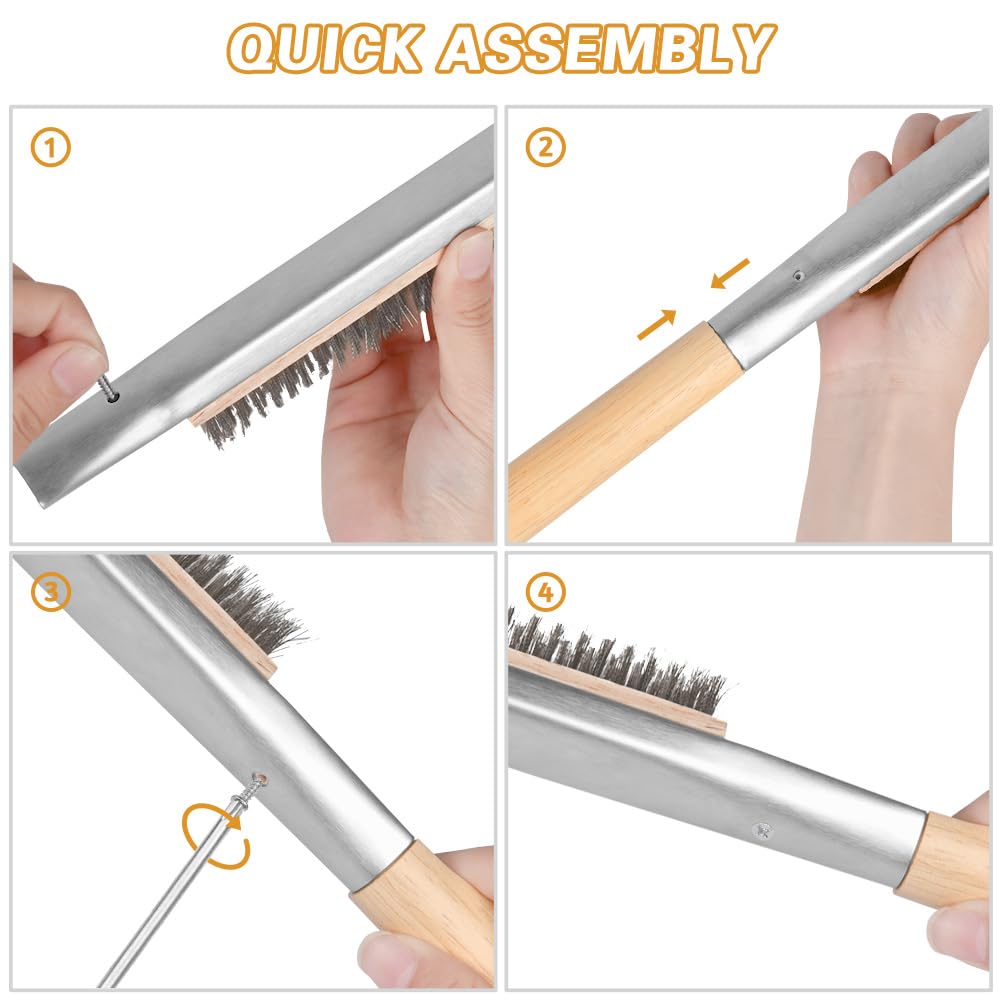 Aolso Pizza Oven Brush, 21" Brush and Stainless Steel Scraper for Pizza Stone, BBQ Grill Cleaning Brush Non Scratch Heat Proof Stainless Steel Bristles with Screwdriver for Pizza Oven Accessories