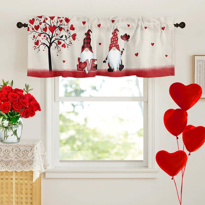 ALAGEO Valentines Day Valances for Windows, Gnomes Love Heart Valance Window Treatments for Kitchen Bathroom 54 x 18