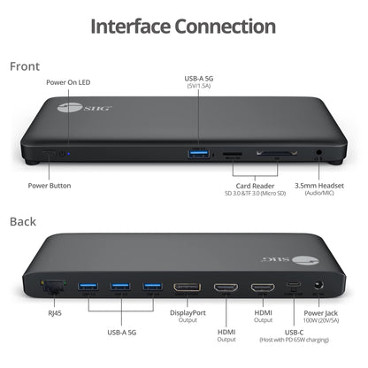 SIIG USB-C MST Triple Monitor Docking Station for Windows Thunderbolt 3 Compatible Single 4K Dual 2K Triple 1080p 65W PD, HDMI/DisplayPort, Gigabit Ethernet, SD/TF, USB 3.0 and Audio (JU-DK0R11-S1)