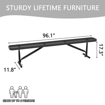 Sunnibety 8 Feet Heavy Duty Metal Park Bench for Outside, Outdoor Bench with Portable Frame, Commercial Benches for Shopping Mall, Store, Park, Patio, Deck, Black
