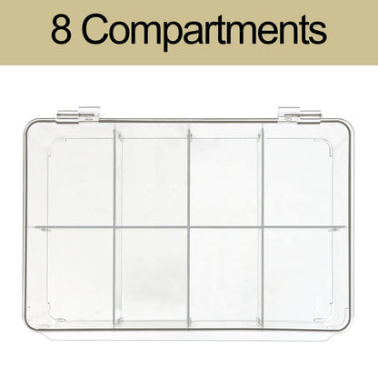 ZEXALOR Plastic Clear Storage Containers, Set of 2 Tea Bag Organizer Boxes 8 Compartments with Lids, Underwear Tie Drawer Organizer, Dresser Organizer (10.8×7×3.7")