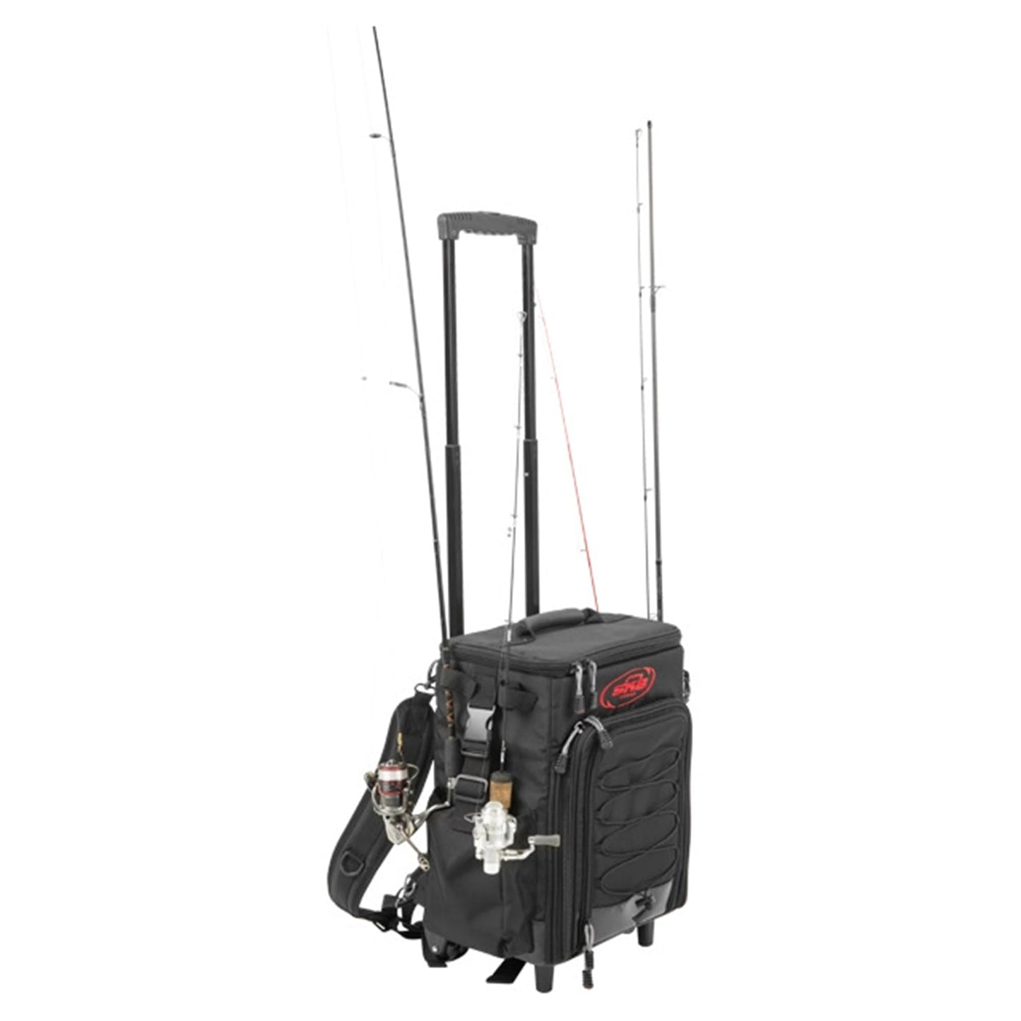 SKB Tak-Pak Backpack with Wheels, Removable Straps, and Retractable Pull Handle, Rolling Tackle Box with 4 Drawers and 5 Exterior Pockets, Black