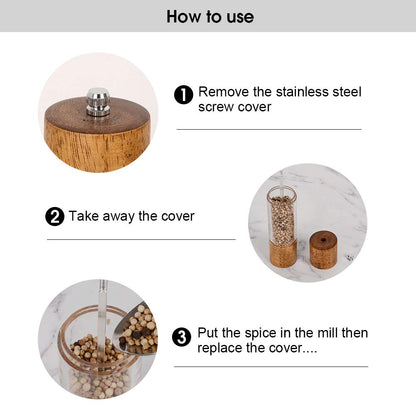 XWXO Premium Acrylic Salt and Pepper Grinder Set, Manual Salt and Pepper Mills- Wooden Shakers with Adjustable Ceramic Core-Salt Grinder and Pepper Mill -8 Inches-Pack of 2