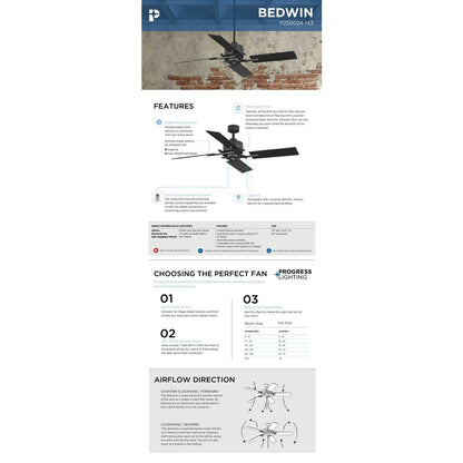 Progress Lighting Bedwin Collection 56" Four-Blade Graphite Ceiling Fan