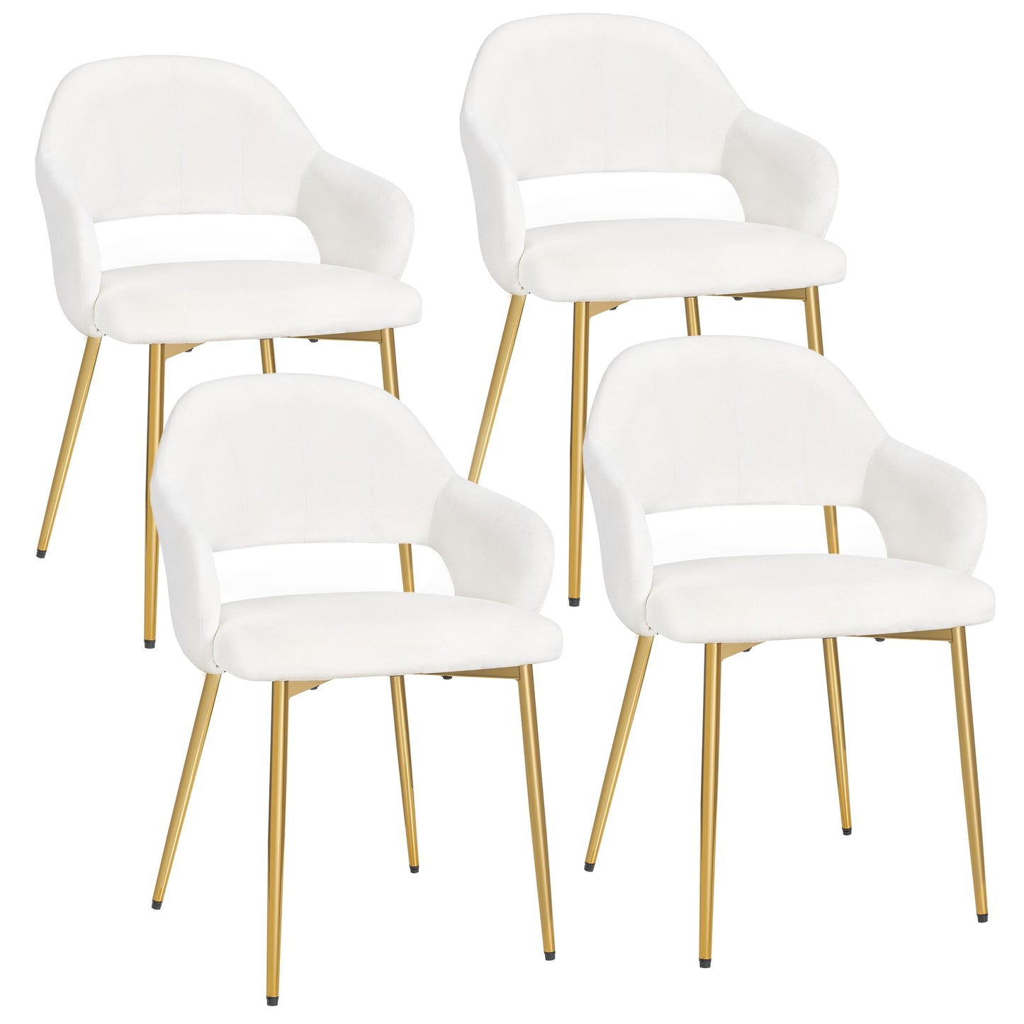 VECELO Velvet Dining Chairs Set of 4, Modern Upholstered Kitchen Chairs with Cushion, Padded Backrest and Metal Legs, White
