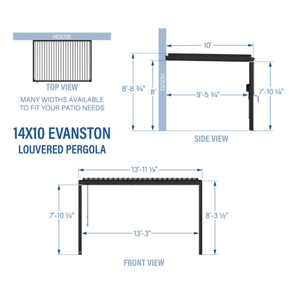 Backyard Discovery Evanston 14'x10' Galvanized Steel Wall-Mounted Louvered Pergola Kit with Adjustable Roof, Shade, Rain Protection, High-Wind Rating, PowerPort, Gutter System for Outdoor Patio, Deck