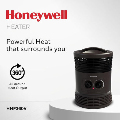 Honeywell HHF360V Portable Heater, Charcoal Grey, 360 Degree Surround Fan Forced, Adjustable Thermostat, 2 Heat Settings