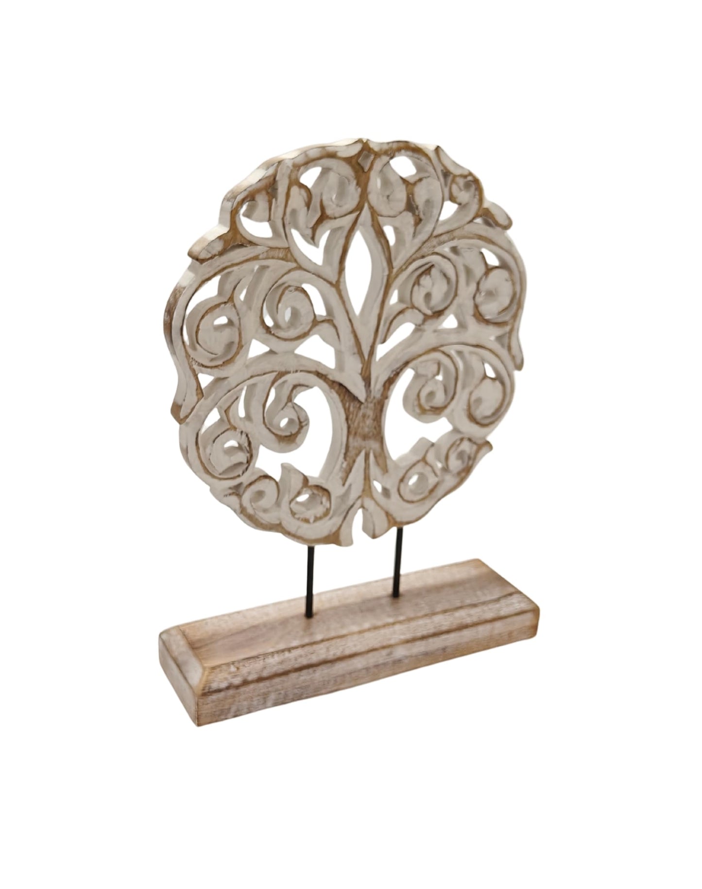 VANIYA CRAFTS® Tree of Life Solid Wood Sculpture – Handmade Farmhouse Decor for Living Room, Shelf, Mantle, Entryway, Coffee Table, or Housewarming Gift (Antique White)