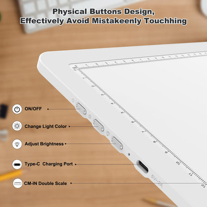 Elice Rechargeable A3 Light Pad for Diamond Painting, Magnetic LED Light Board with Physical Button, Super Bright Diamond Art Light Pad, Ultra-Thin Light Box for Tracing, Weeding Vinyl, Artists -White