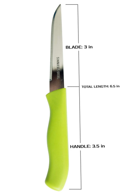 Brenium Paring and Garnishing Knife, 12-Piece Set, Knives with Straight Edge 3 Inch Blade, Stainless Steel, Spear Point, Fruit and Vegetable Cutting and Peeling, Green