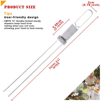 CMYK Barbecue Skewers, 6-Pack 13" Stainless Steel Grilling Skewers with Slider, Reusable Metal BBQ Shish Kabob Skewers Sticks