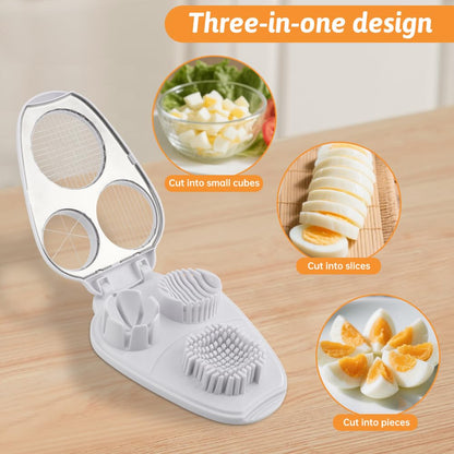 3-In-1 Egg Slicer for Hard Boiled Eggs,Stainless Steel Egg Cutter with 3 Cutting Modes,Multipurpose Kitchen Gadget Dicer for Butter Strawberry,Mushroom,Banana,Tomato,Easy to Use
