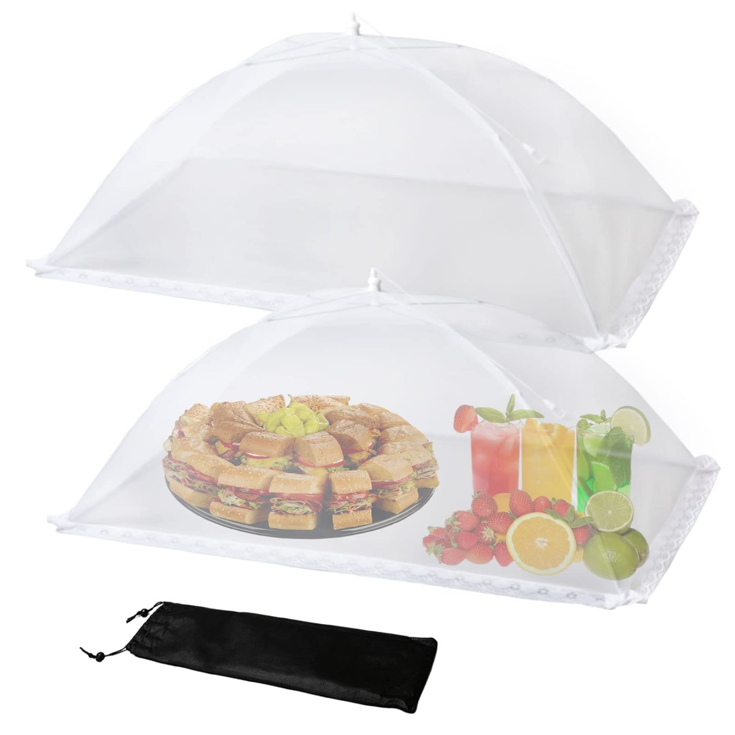 Wokuya Food Covers Food Tent for Outside Mesh to Keep Bugs away, 2 Extra Large Size (40” x 24”) Reusable Collapsible Food Nets including Carry Bag,Ideal for Picnic Party BBQ Wedding Fruit