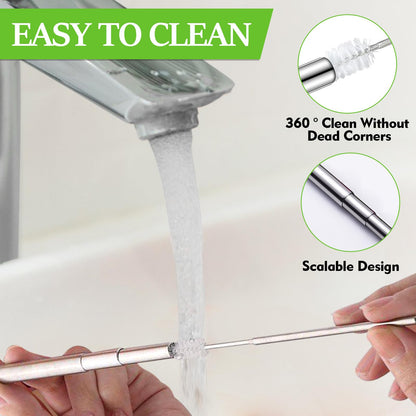 Reusable Straws 3Pack Metal Straw Foldable Portable Drinking Straw Travel Stainless Steel Straws Set with Case and Clean Brush