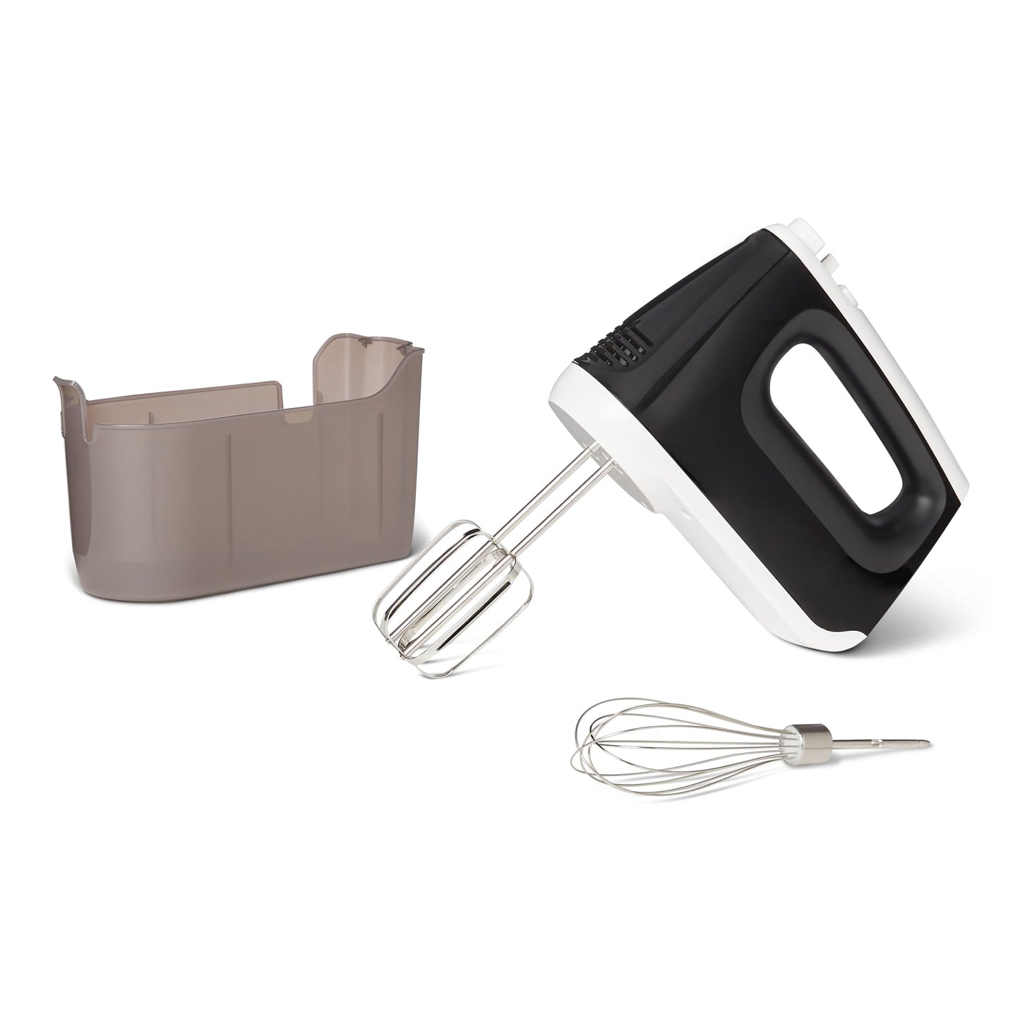 Amazon Basics 6-Speed Electric Hand Mixer with Turbo and Stainless Steel Whisk, Snap-On Storage Case, 250 Watts, Black