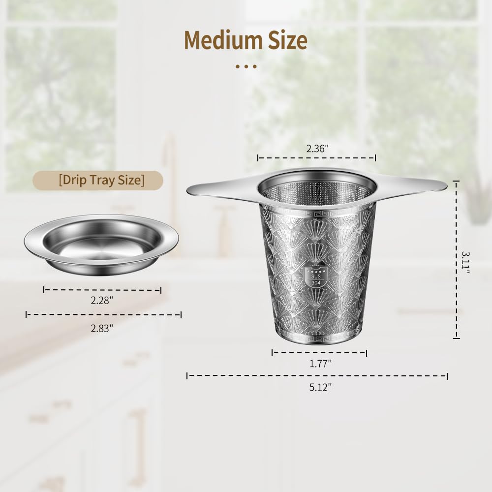 2Pack Extra Fine 18/8 Stainless Steel Tea Infuser BOMANSI BOMS Tea Strainer with Large Capacity & Perfect Size Double Handles for Hanging on Teapots, Mugs, Cups to Steep Loose Leaf Tea and Coffee