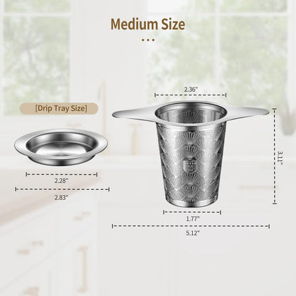 2Pack Extra Fine 18/8 Stainless Steel Tea Infuser BOMANSI BOMS Tea Strainer with Large Capacity & Perfect Size Double Handles for Hanging on Teapots, Mugs, Cups to Steep Loose Leaf Tea and Coffee