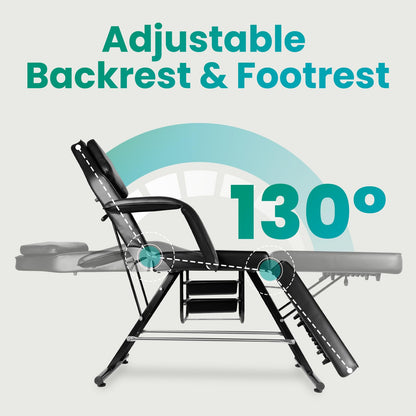 Professional Tattoo Chair for Client, Heavy Duty Facial Bed and Esthetician Massage Table with Hydraulic Rolling Stool & Storage Baskets, Multi-Purpose Lash Bed for Salon Spa Beauty Equipment, Black