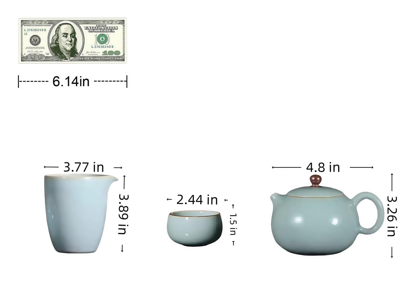 10 Pcs, Top Ceramic China Tea Set, Bone China Tea Cups Set, Fine China, Teacup, Chinese Gifts (Grayish green)