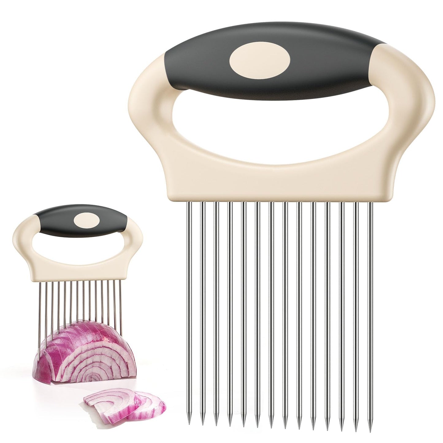 Large Onion Slicer Holder, Stainless Steel Onion Holder for Slicing, Onion Cutter Vegetable Chopper Tool with 14 Sharp Prongs for Slicing of Potato Avocados & Meat, Cooking Gadgets Tool for Fruit Prep