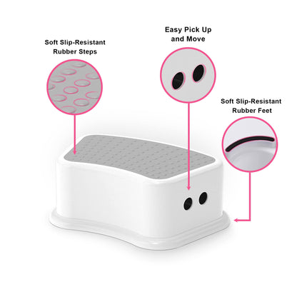 Step Stool for Kids (2 Pack) – Toddler Potty Training Stool with Non-Slip Grip, Lightweight Step Up Stool for Bathroom, Kitchen, Bedroom, Toy Room & Living Room (Gray White)