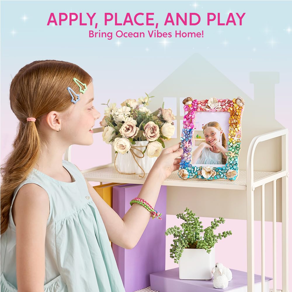 JOVA Klever Kits Mosaic Photo Frame Craft Kit, DIY Crafts for Girls 8-12 6 7 Years Old Girl Gifts Summer Activities, Make Your Own Picture Frame Mosaic Kits for Kids