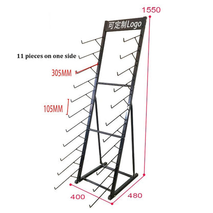 KOMFGT Metal Ceramic Tile Retail Display Rack,Wooden Floor Sample Holder Skirting Standing Slotted Flooring Display Shelf,Aluminum Gusset Skirting Sample Holder(Singleside11Pcs(Hook L305Mm))