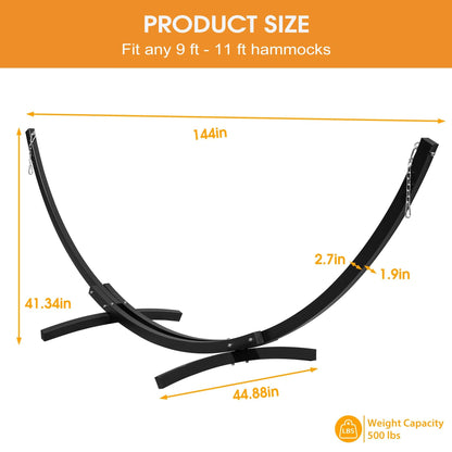 Lazy Daze Hammocks 12 Ft Heavy Duty Steel Arc Hammock Stand with Carabiner and Chain, 2 Person Weather-Resistant Curved Stand for Outside, Backyard, Patio, 500 Lbs Capacity, Wood Grain