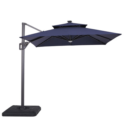 Greemotion Rumis 8-foot Cantilever UV-resistant Shade Rotation Tilt Umbrella with Built-in Solar Panel LED Light for Outdoor, Porch, Pool, Deck, Dark Blue