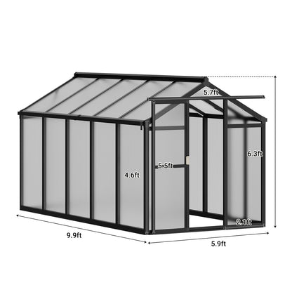GarveeTech 6X10 FT Greenhouse, Polycarbonate Garden Greenhouse for Outdoors,Aluminum Frame Green House with Lockable Door and Adjustable Roof Vent, Ideal for Backyard Patio and Outside Growing