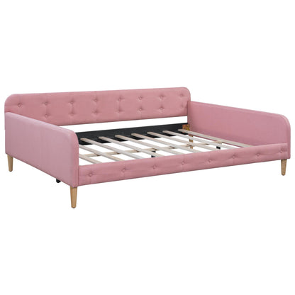 GDFStudio Full Size Upholstered Daybed with Support Legs, Linen Sofa Bed Frame with Button Tufted Sides, Wood Slat Support, No Box Spring Required, Modern Guest Bed for Bedroom or Living Room, Pink