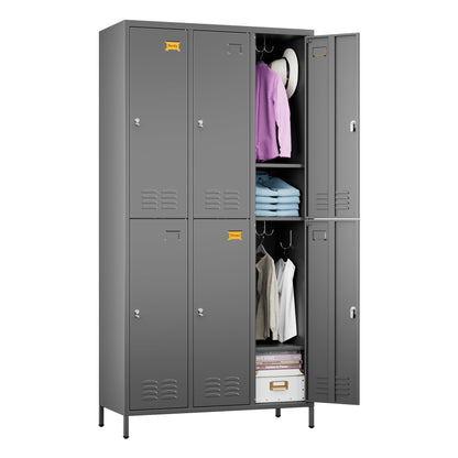 METALYEYE 6 Doors Metal Storage Lockers for Employees,Industrial Steel Storage Locker with 18 Hooks & Air Hole for Gym,School,Garage,Office,Assembly Required,Dark Gray,72''H*35.43''W*15.75''D