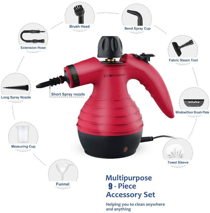 Comforday Handheld Steam Cleaner, Multi-Purpose Pressurized with 9-Piece Accessory Kit for Stain Removal