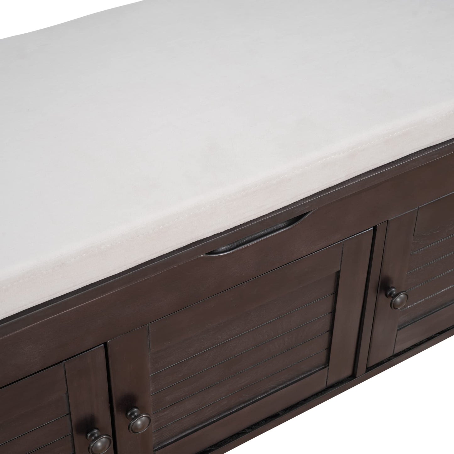 Jintop Wood Storage Bench 3 Shutter-Shaped Doors,Multifunction Shoebox,W/ 2 Size and Removable Cushion & Hidden Savings Space,for Entryway,Bedroom,Living Room,Espresso, 43.5"