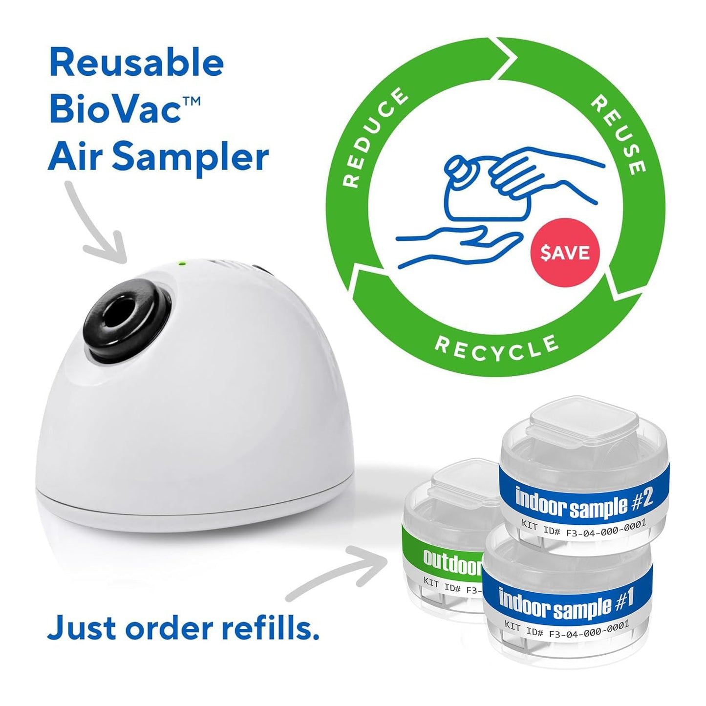 3 ROOM KIT | Test Your Air! Professional Quality Mold Test Kit for Home - All Fees Included - 1, 2 & 3-Room Test Kits & Refills - Reusable BioVac™ Air Sampler - Full Mold Type & Quantity Analysis
