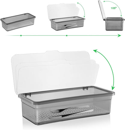 Flatware Tray Kitchen Drawer Organizer with Lid, Plastic Cutlery Tray and Utensil Storage Container with Cover,