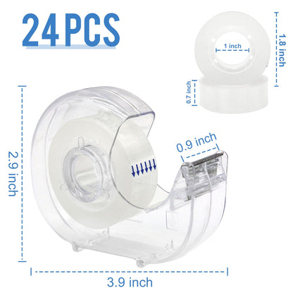 JEFURE 24 Pcs Transparent Tape with Dispenser, 0.7 in x 1000 in Clear Tapes and Refillable Dispensers, Office Tape Rolls with Dispenser Bulk for Craft Jobs, Gift Wrapping, Repairing, Home and School