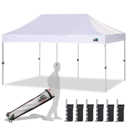 Eurmax USA 10x20ft Pop Up Canopy, Commercial Instant Tent for Outdoor Events, Patented No-Tip Rolling Storage Bag with 6 Sandbags,UV & Water Resistant,Heavy Duty Portable Shelter Gazebo,White