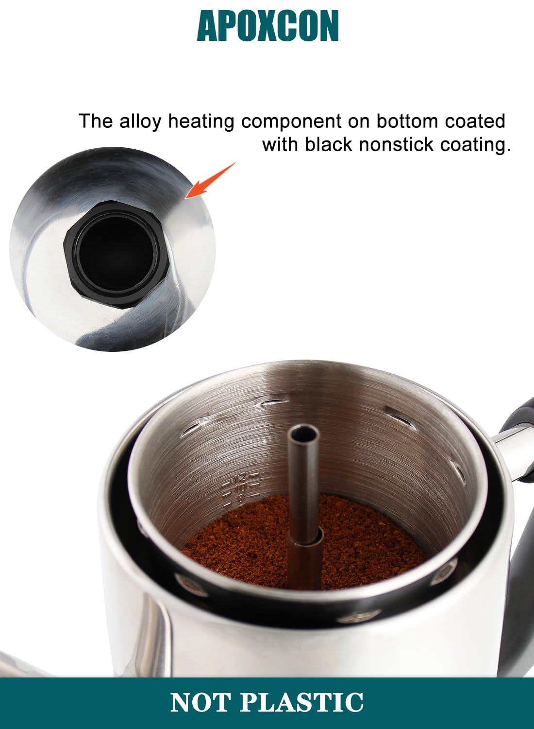APOXCON Electric Coffee Percolator Stainless Steel Coffee Maker with Two Heat Resistant Tough Glass Clear Brew Progress Knob Classic Look Keep Warm & Cordless Serving Coffee Pot 12 Cup
