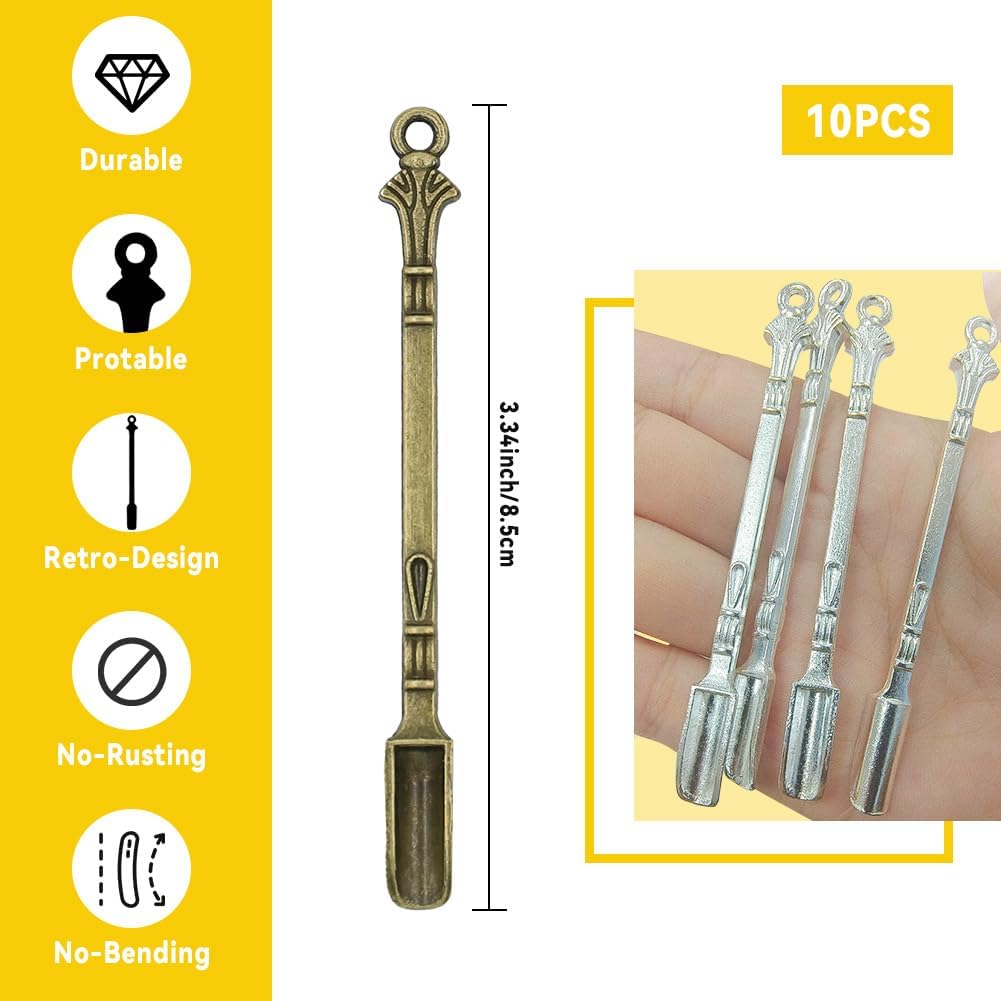 10 PCS Mini Spoon Shovel Alloy Tableware Charm, Tiny Shovel Spoon for Necklace DIY Craft Jewelry Making Keychain