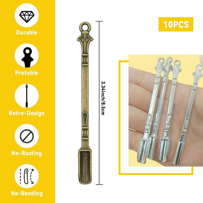 10 PCS Mini Spoon Shovel Alloy Tableware Charm, Tiny Shovel Spoon for Necklace DIY Craft Jewelry Making Keychain