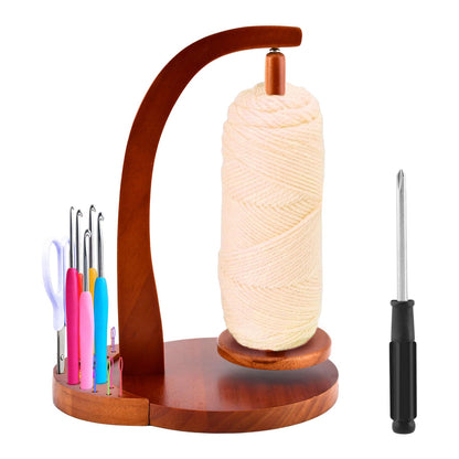 Magnetic Rotating Crochet Yarn Holder with Storage Box - 2-in-1 Wooden Yarn Spinner & Organizer for Knitting Accessories, Yarn-Ball Windder for Crocheting Projects
