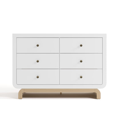 Storkcraft Santorini 6 Drawer Double Dresser (White with Driftwood) - GREENGUARD Gold Certified, Interlocking Drawer System, Dresser Drawer Organizer for Kids Bedroom
