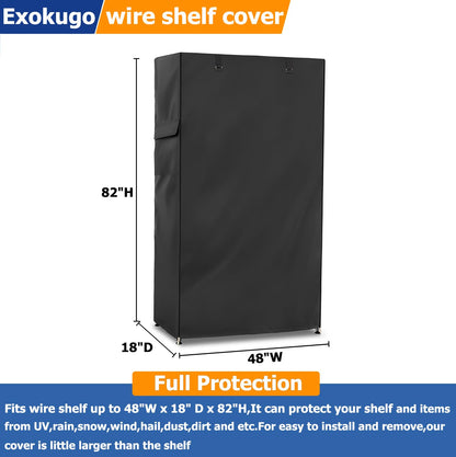 Exokugo Wire Shelf Cover,600D Heavy Duty 100% Waterproof Shelf Covers for Wire Shelving,Outdoor Storage Shelves Cover for Metal Rack,48" W x 18" D x 82" H,Black