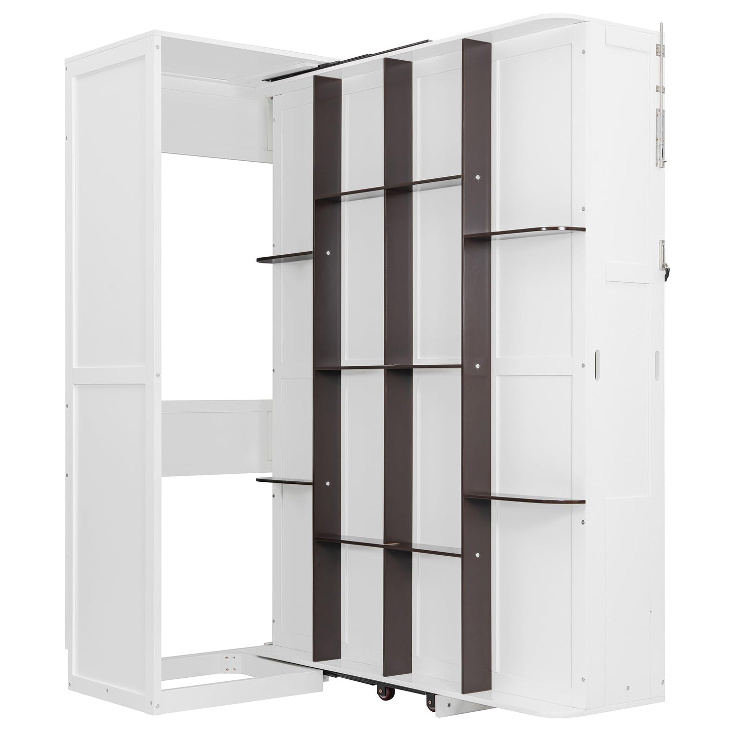 Merax Rotating Queen Murphy Bed with Hidden Storage Racks, Space-Saving Multifunctional Wall Bed for Home Office & Small Rooms